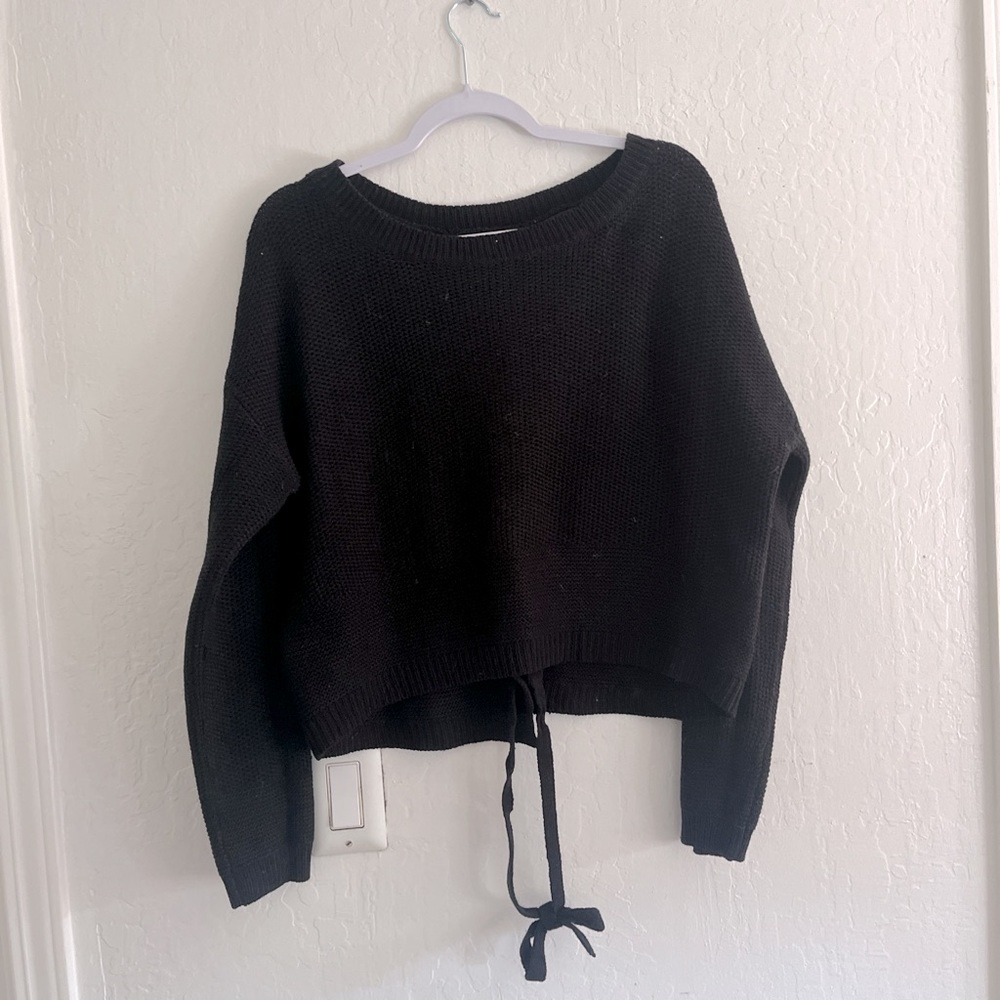 black knit shirt with laced ties back